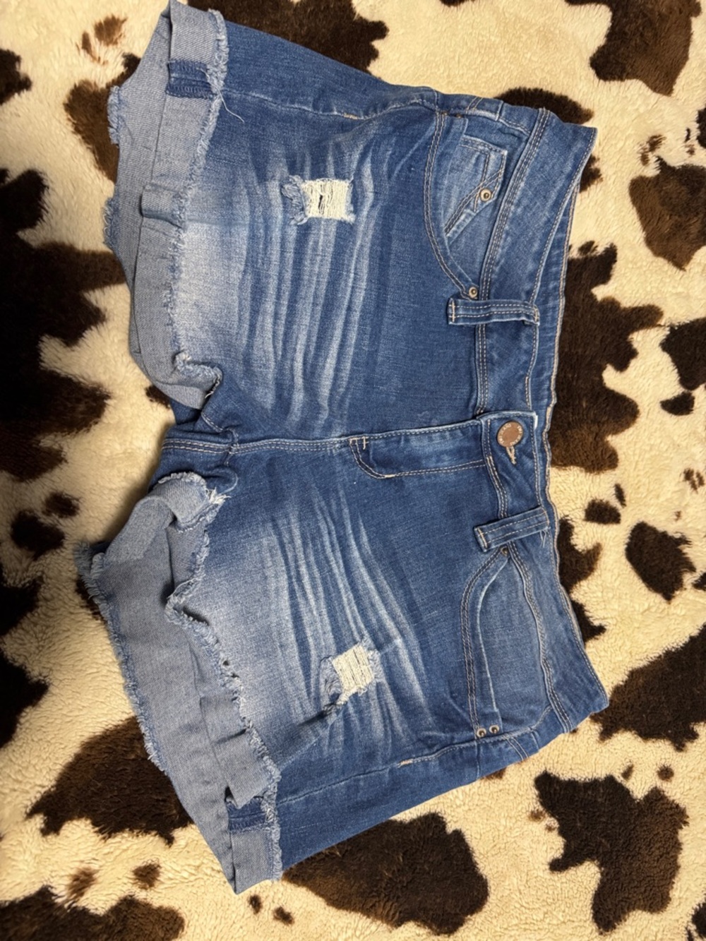 YMI Medium Blue Distressed Rolled Hem Denim Shorts
